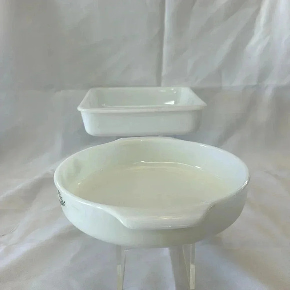 2 - Glasbake 1970s Casserole Dishes Green Daisy Milk Glass MCM Kitchen - Picture 7 of 9